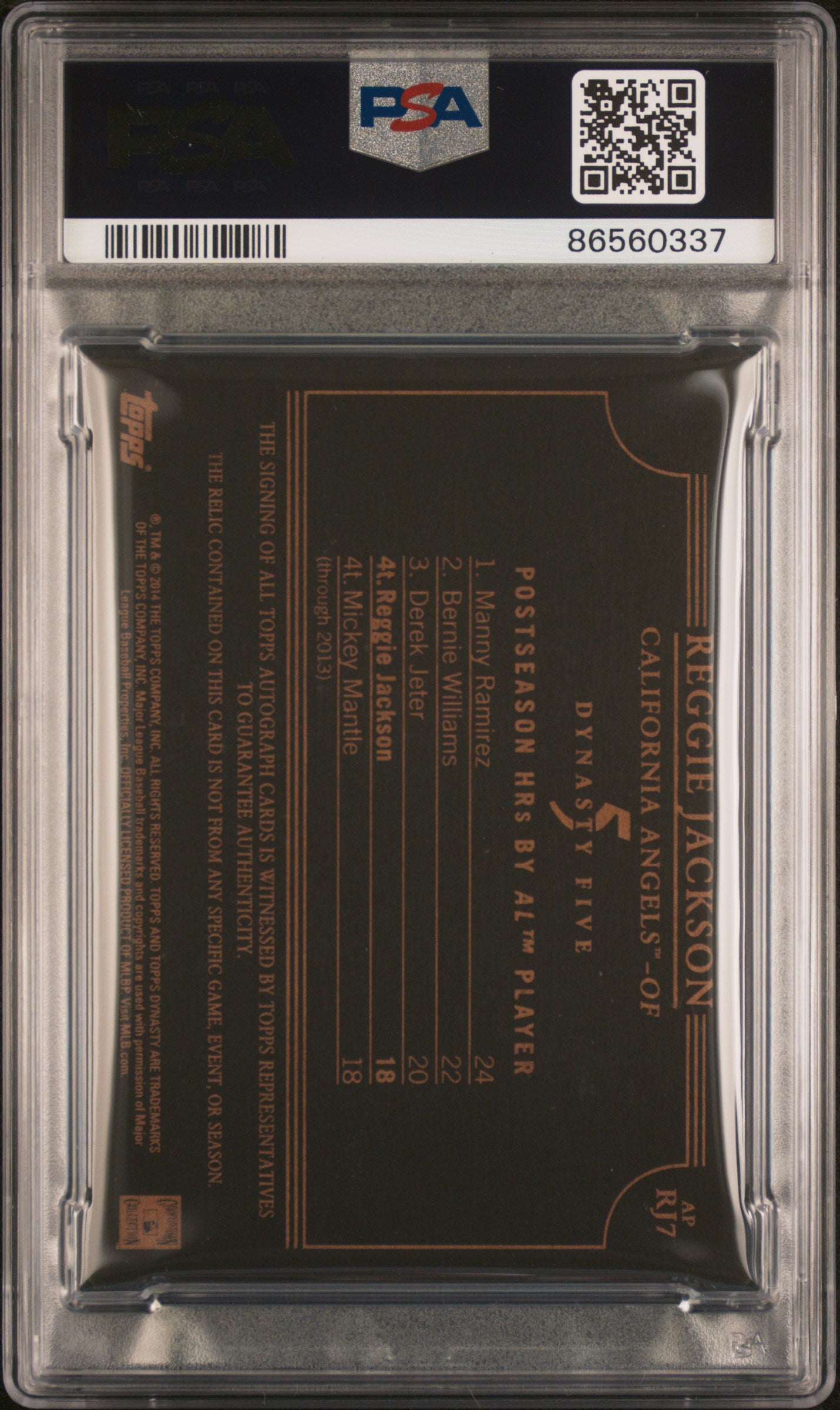 2014 Topps Dynasty Autograph Patch #APRJ7 Reggie Jackson Autograph Patch PSA 9 - CDP