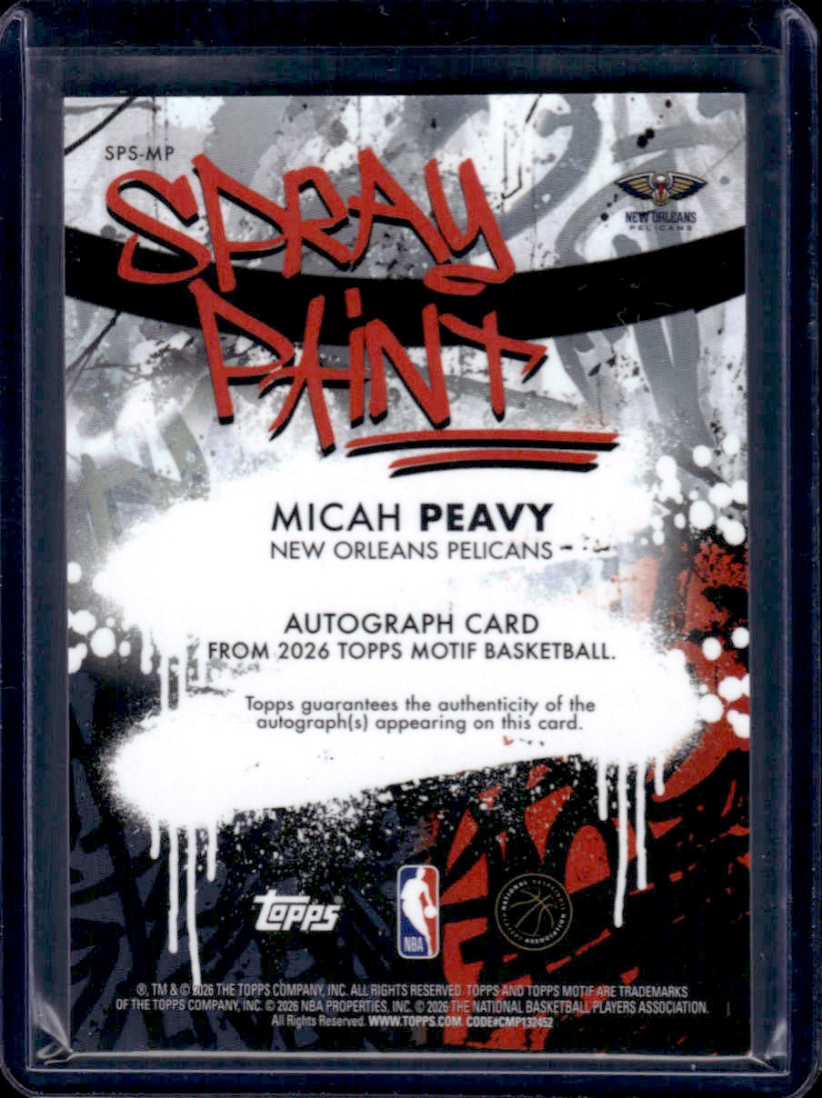 2025-26 Topps Motif Micah Peavy Spray Paint Cadmium Orange #/25 AU #SPS-MP