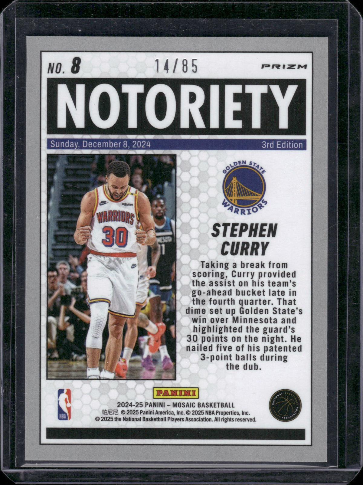 2024-25 Panini Mosaic Stephen Curry Notoriety Fast Break Blue #/85 #8