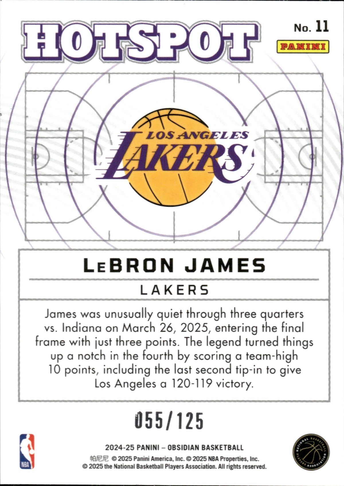 2024-25 Panini Obsidian LeBron James Hotspot #/125 #11