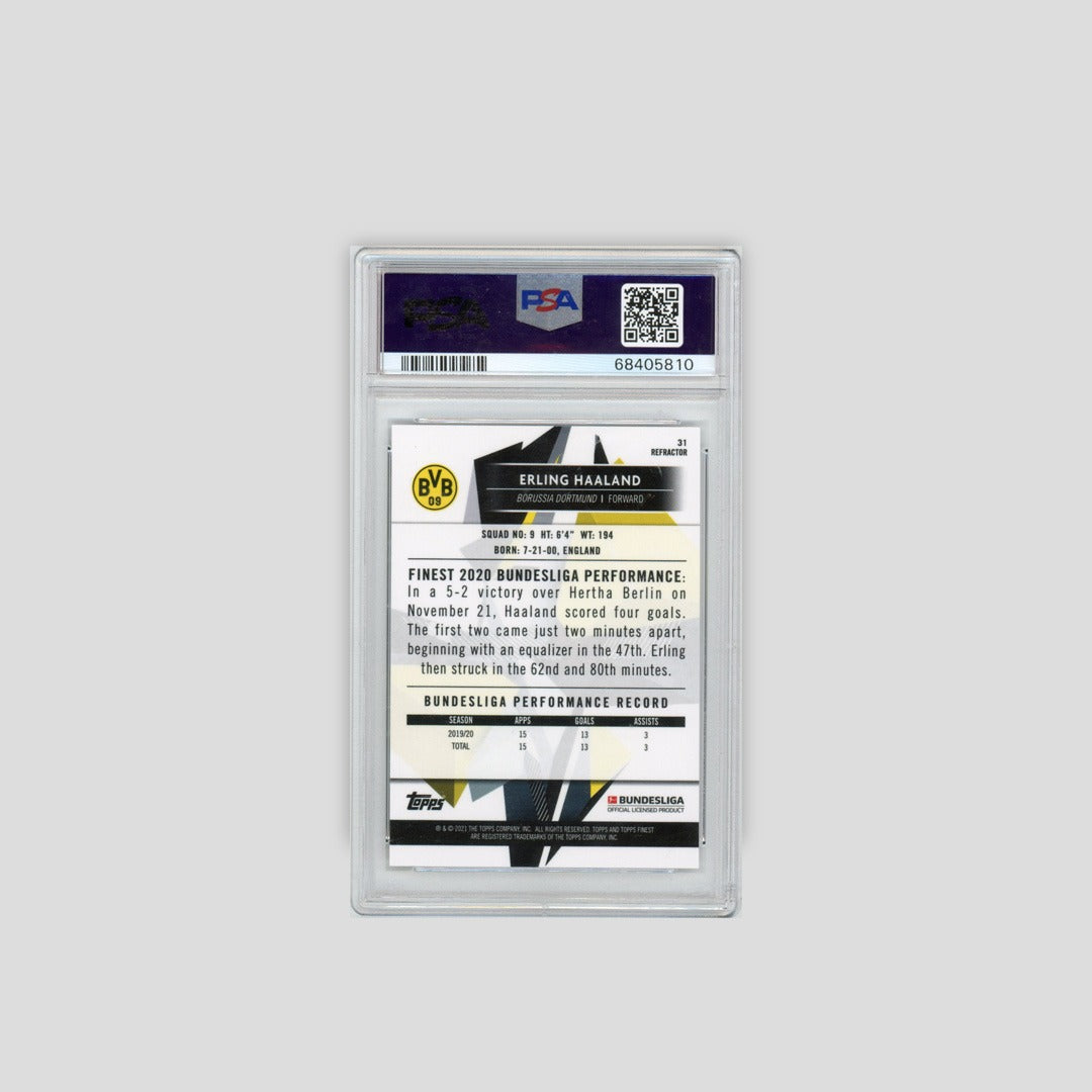 2020 Topps Finest Bundesliga Erling Haaland Refractor #31 PSA 10 - Q's Cards