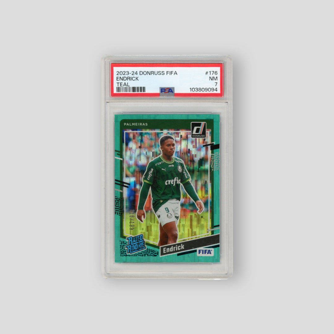 2023/24 Panini Donruss FIFA Endrick Rated Rookie Teal (PSA 7) - Q's Cards