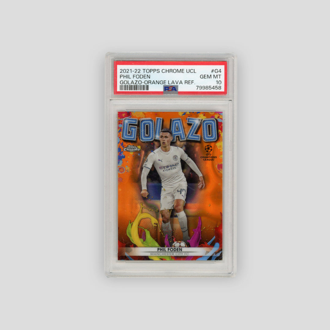 2021-22 Topps Chrome UCL Golazo Orange Lava Refractor (PSA 10) - Q's Cards