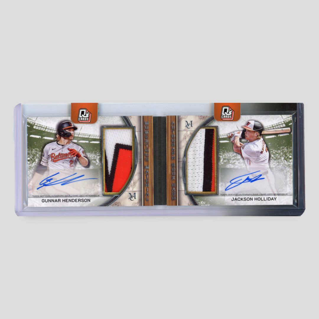 2025 Topps Museum Baseball Jackson Holiday / Gunnar Henderson Momentous Material Dual Jumbo Patch Auto - Q's Cards