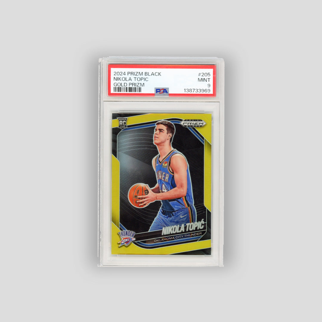 2024-25 Panini Prizm Black Nikola Topic RC Gold Prizm /10 #205 (PSA 9) - Q's Cards