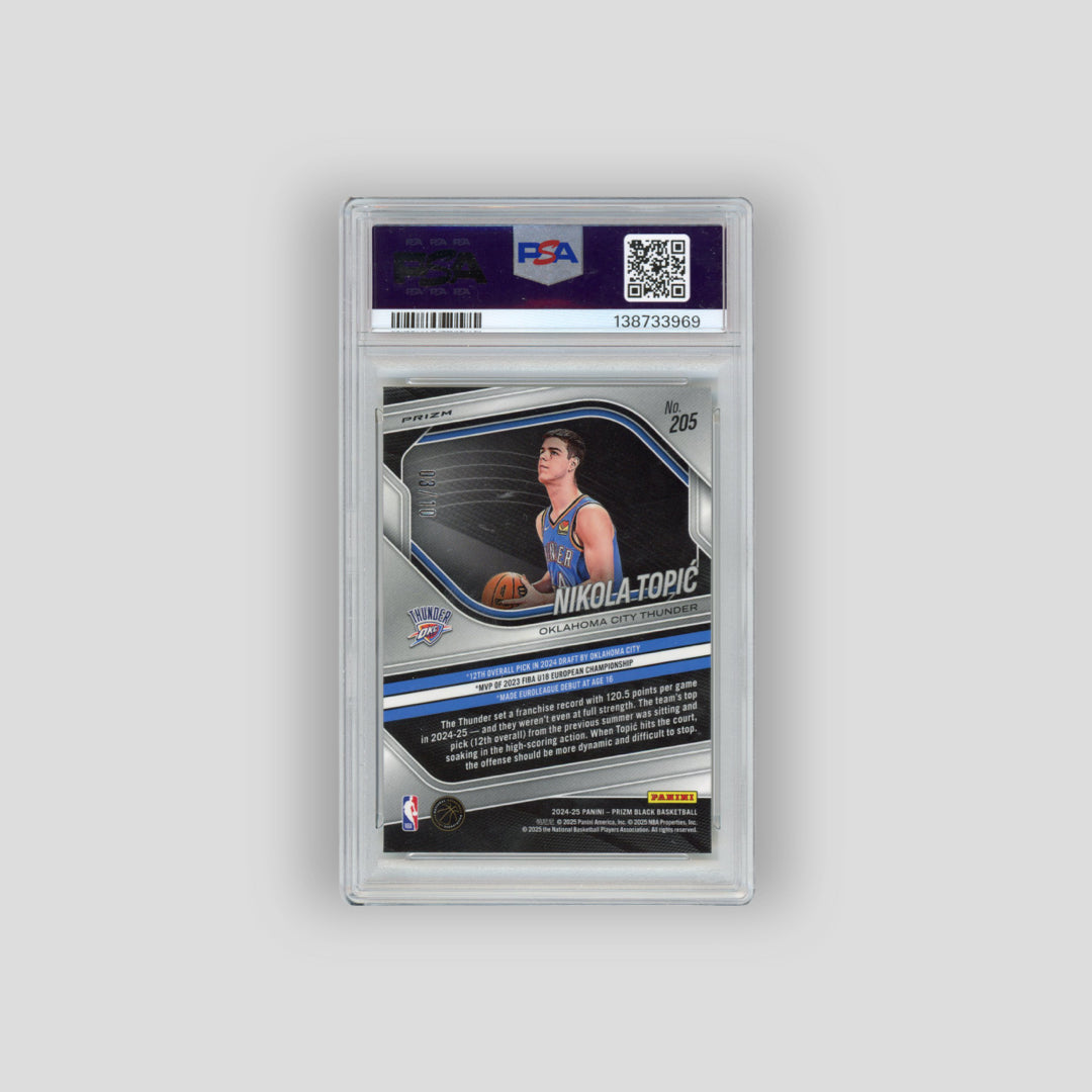 2024-25 Panini Prizm Black Nikola Topic RC Gold Prizm /10 #205 (PSA 9) - Q's Cards