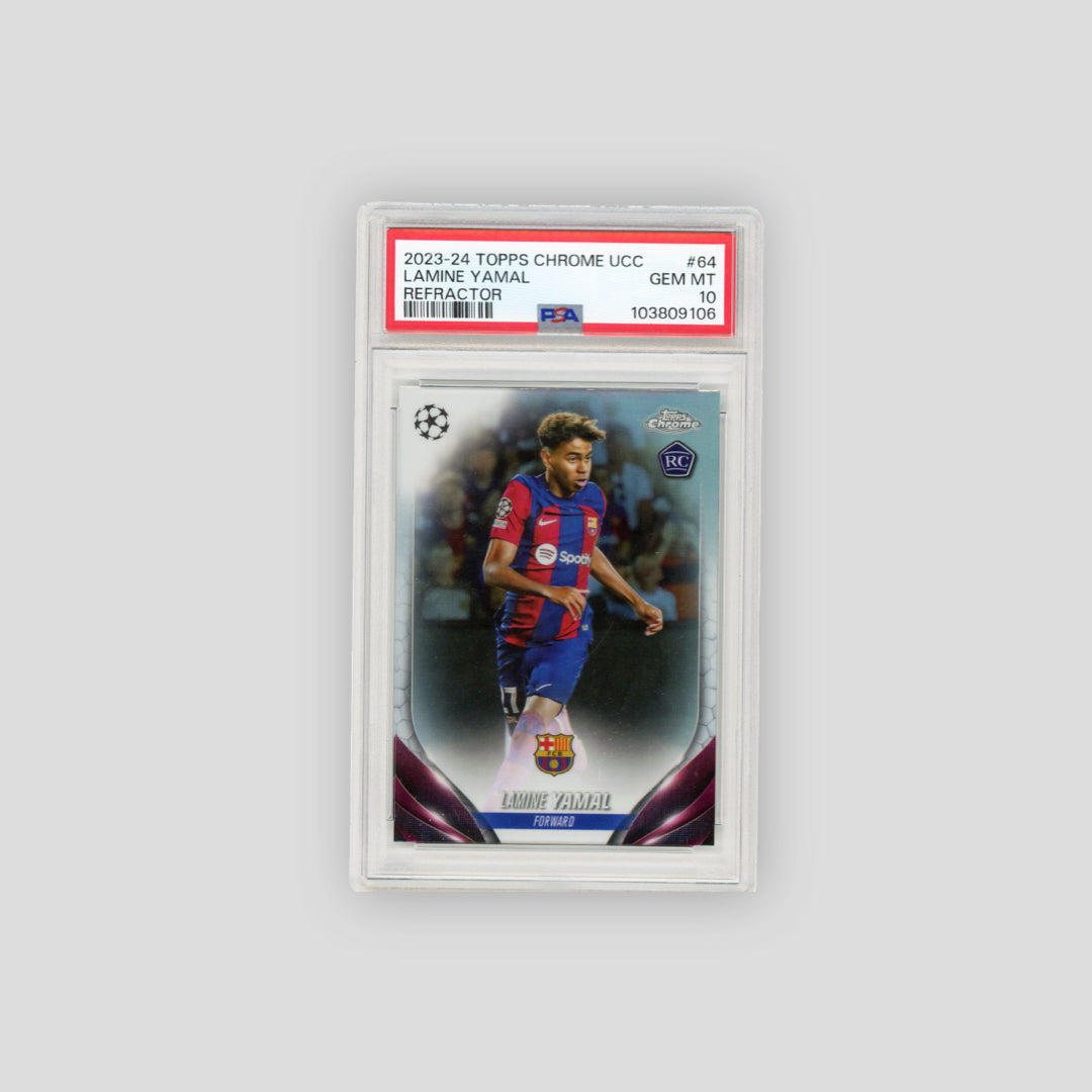 2023-24 Topps Chrome Lamine Yamal Refractor #64 (PSA 10) - Q's Cards