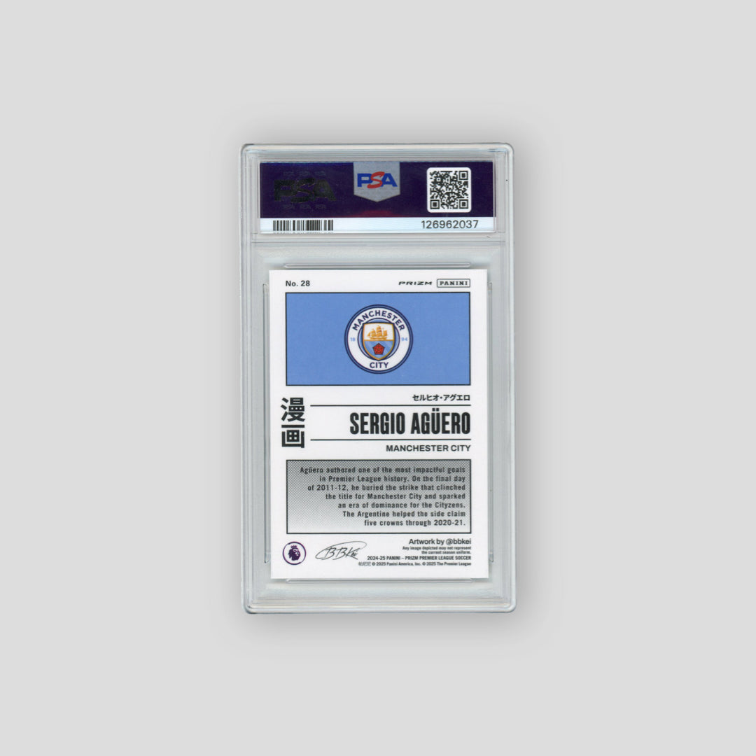 2024-25 Panini Prizm Premier League Manga Sergio Aguero #28 (PSA 10) - Q's Cards