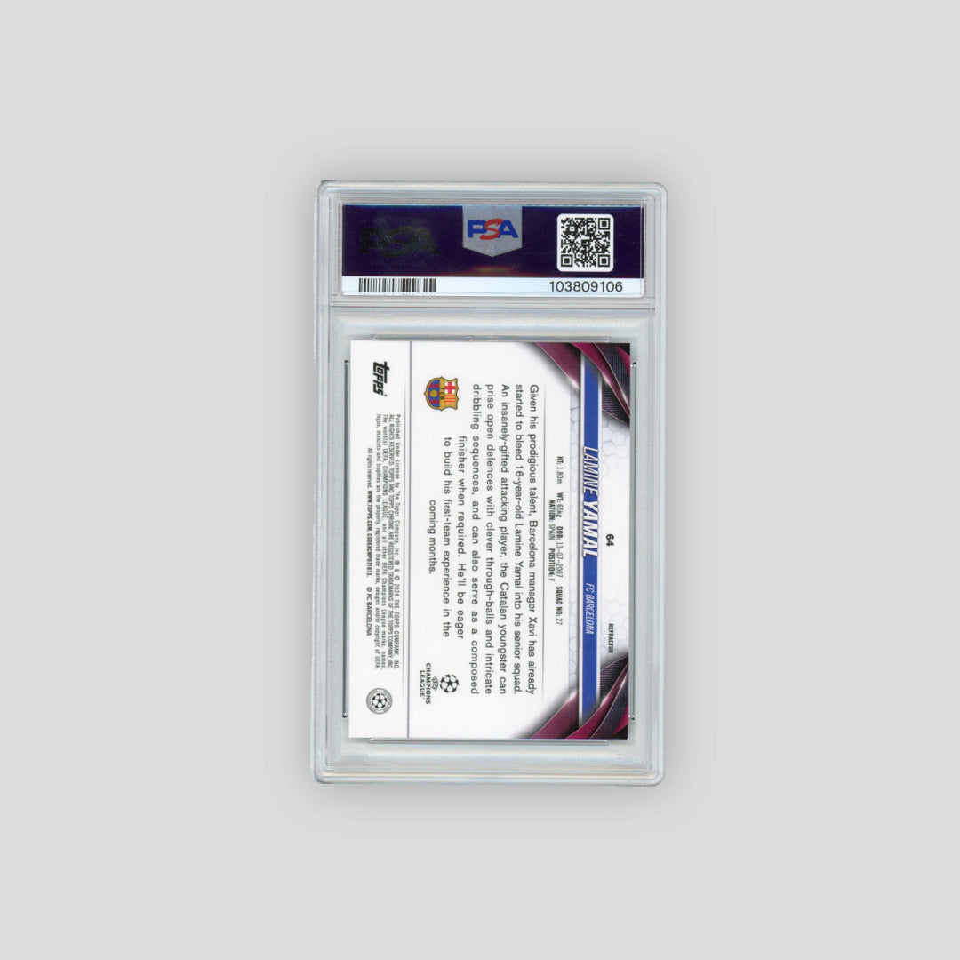 2023-24 Topps Chrome Lamine Yamal Refractor #64 (PSA 10) - Q's Cards