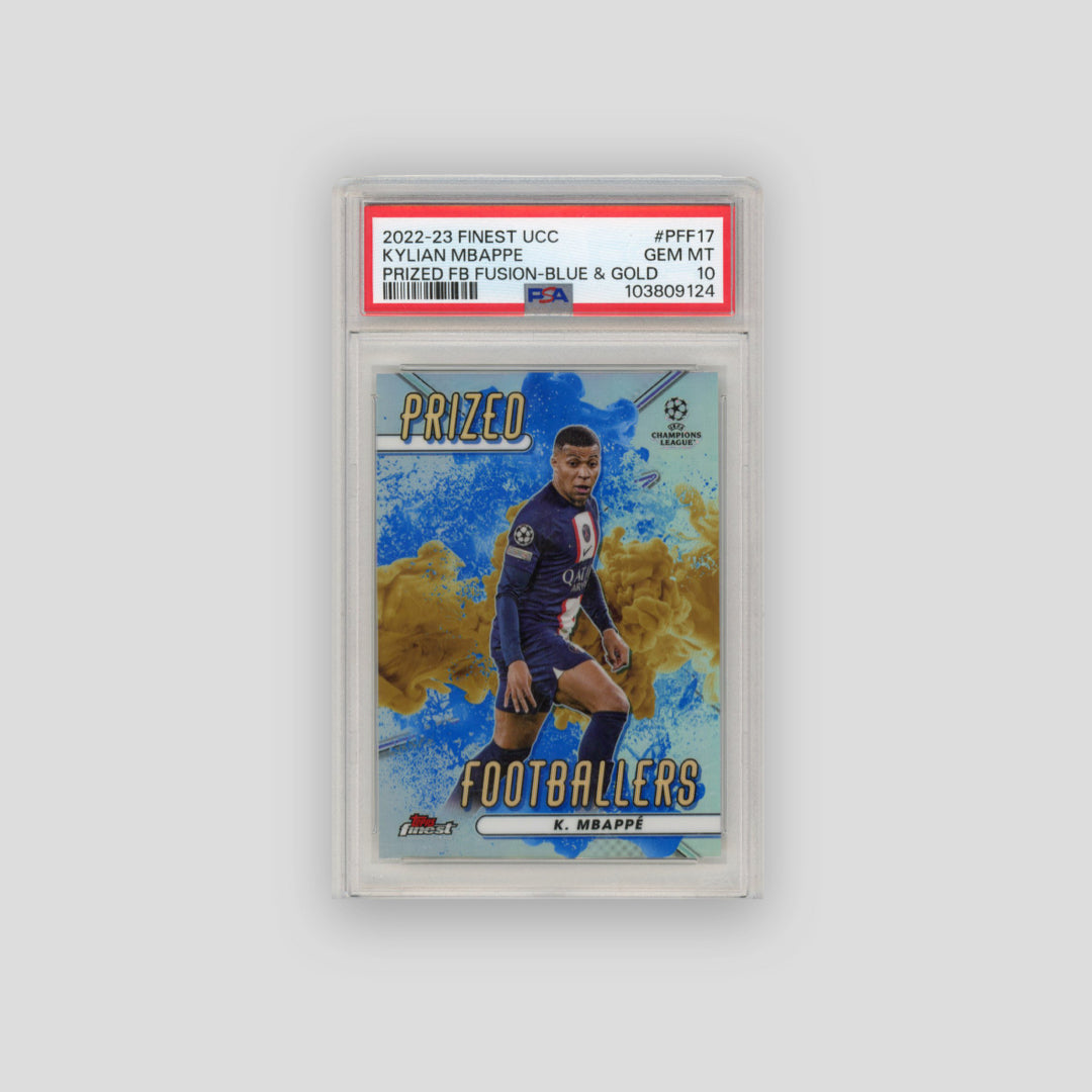 2022-23 Finest Kylian Mbappe Prized Footballers Fusion Blue/Gold #PFF-17 (PSA 10) - Q's Cards