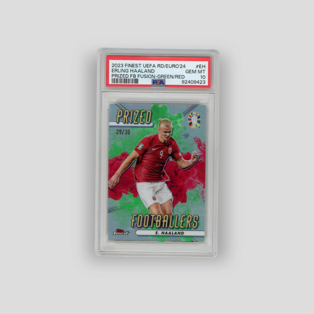2023-24 Finest UEFA Euro Erling Haaland Footballers Fusion Green Red #/30 (PSA 10) - Q's Cards