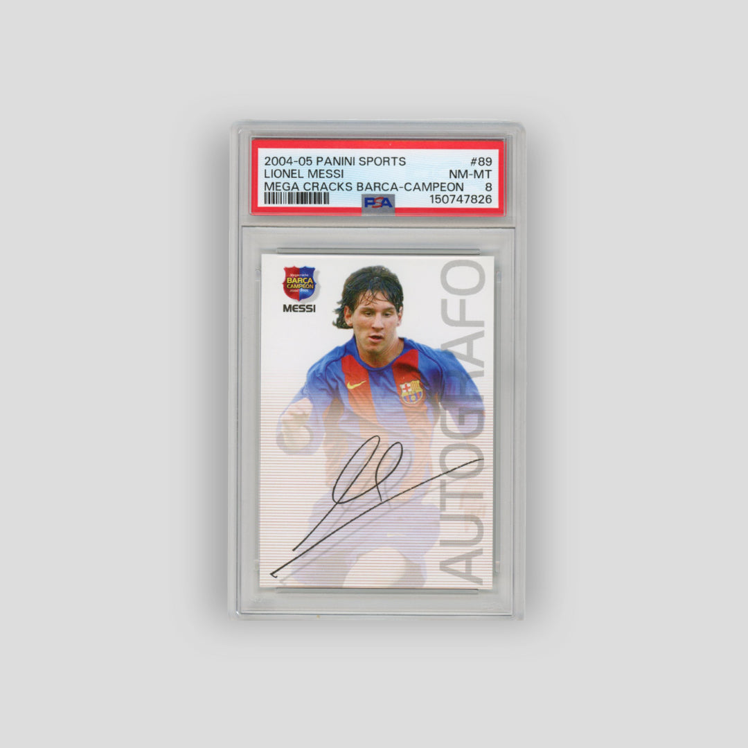 2004-05 Panini Mega Cracks Barca Campeon Lionel Messi #89 (PSA 8) - Q's Cards