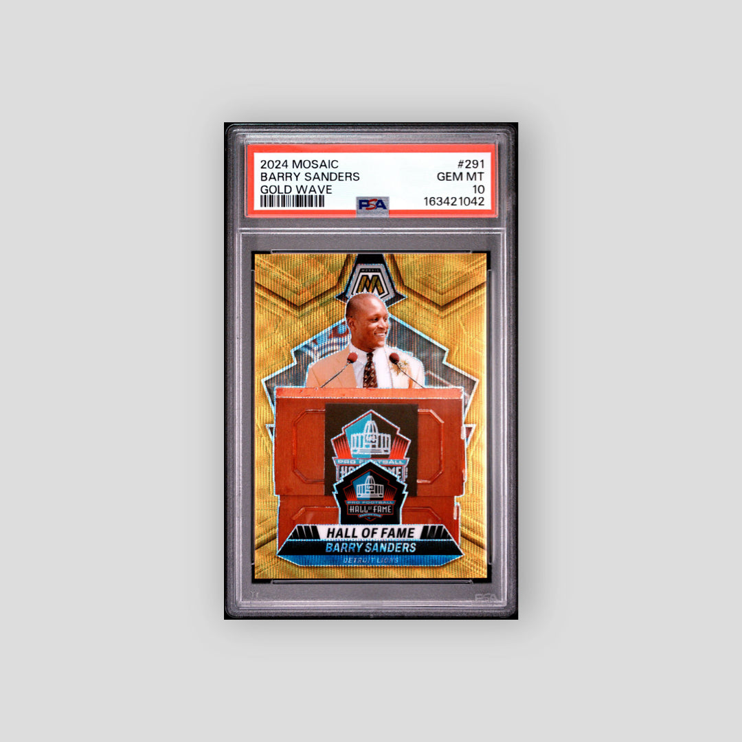 2024 Panini Mosaic Barry Sanders Hall of Fame Gold Wave /17 #291 PSA 10 - Q's Cards