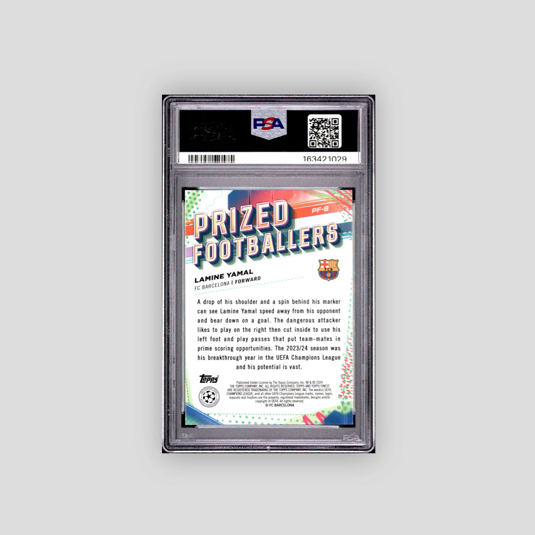 2023-24 Topps Finest Prized Footballer Lamine Yamal #PF8 PSA 10 - Q's Cards