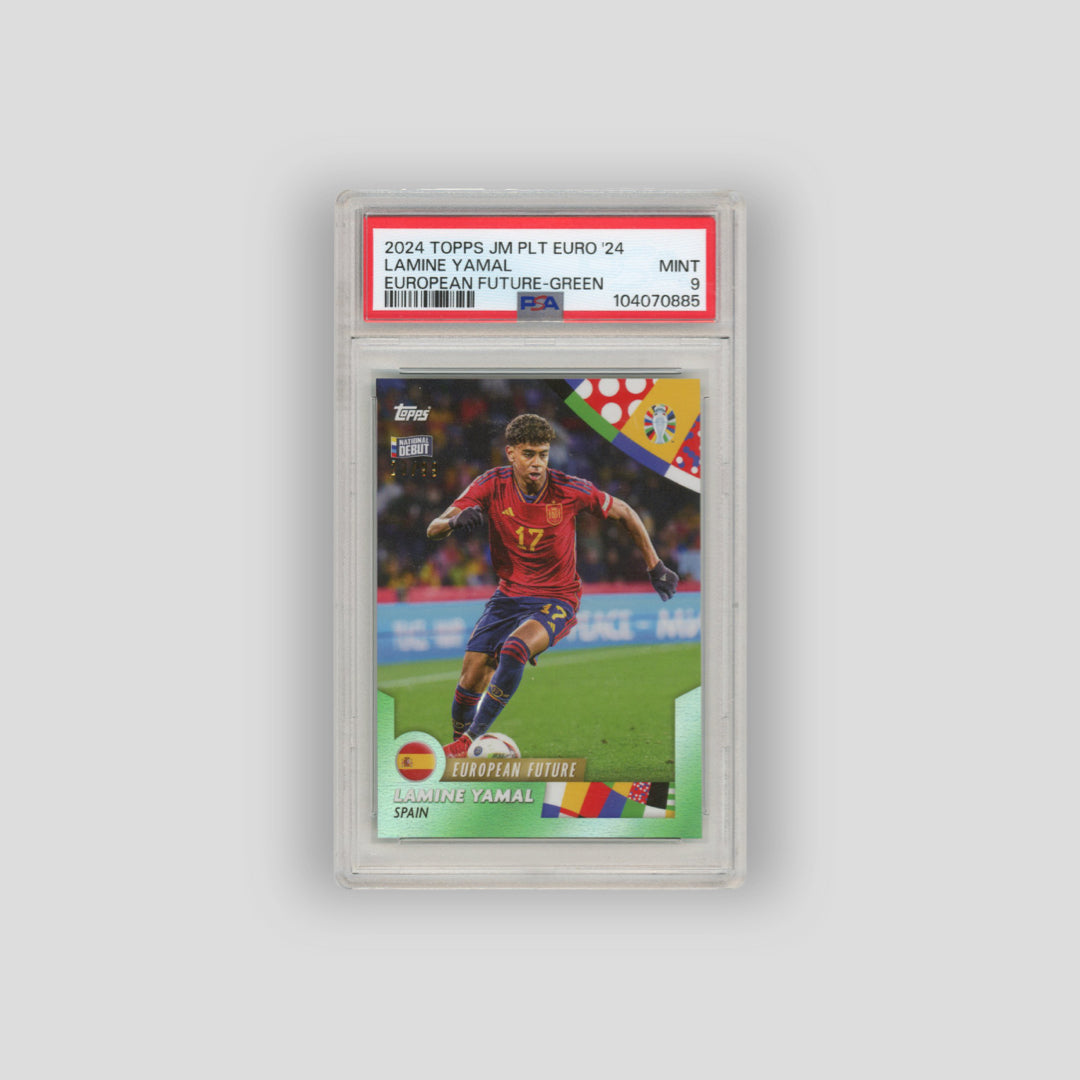 2023-24 Topps Platinum EURO 2024 Lamine Yamal Future Green /99 (PSA 9) - Q's Cards
