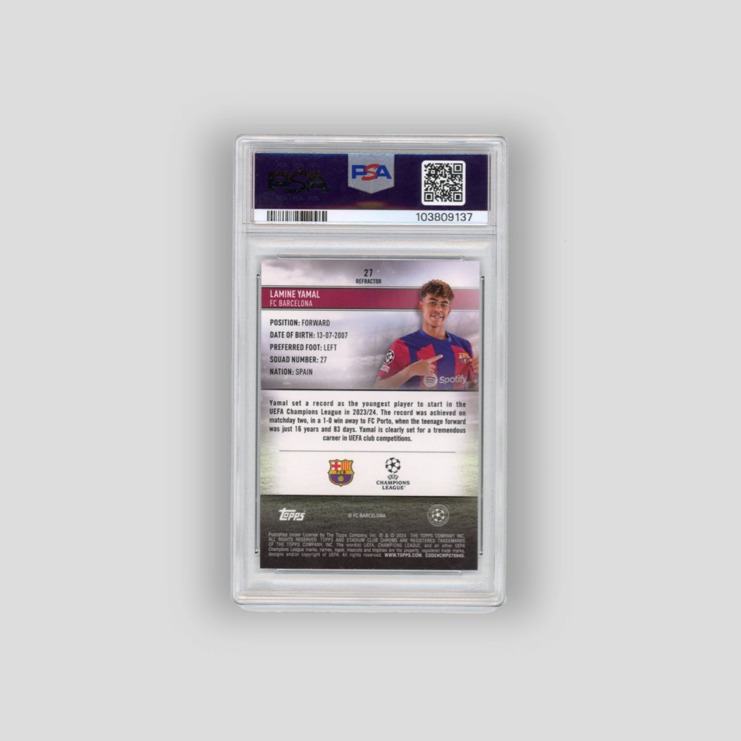 2023-24 Topps Stadium Club Lamine Yamal Refractor #27 (PSA 9) - Q's Cards
