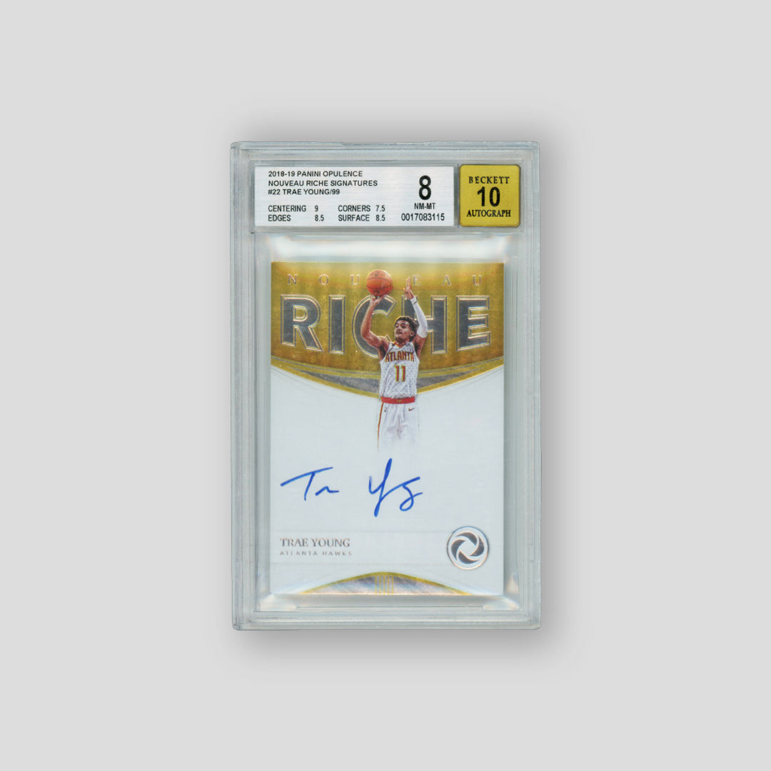 2018 Panini Opulence Trae Young RC Nouveau Riche Signatures /99 (BGS 8 - Auto 10) - Q's Cards