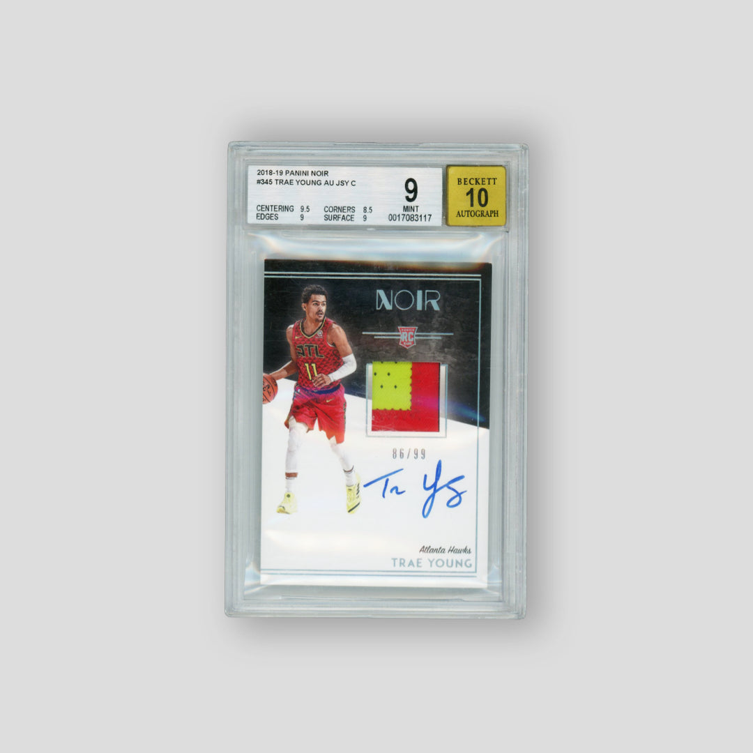 2018 Panini Noir Trae Young AU-JSY RPA /99 (BGS 9 - Auto 10) - Q's Cards
