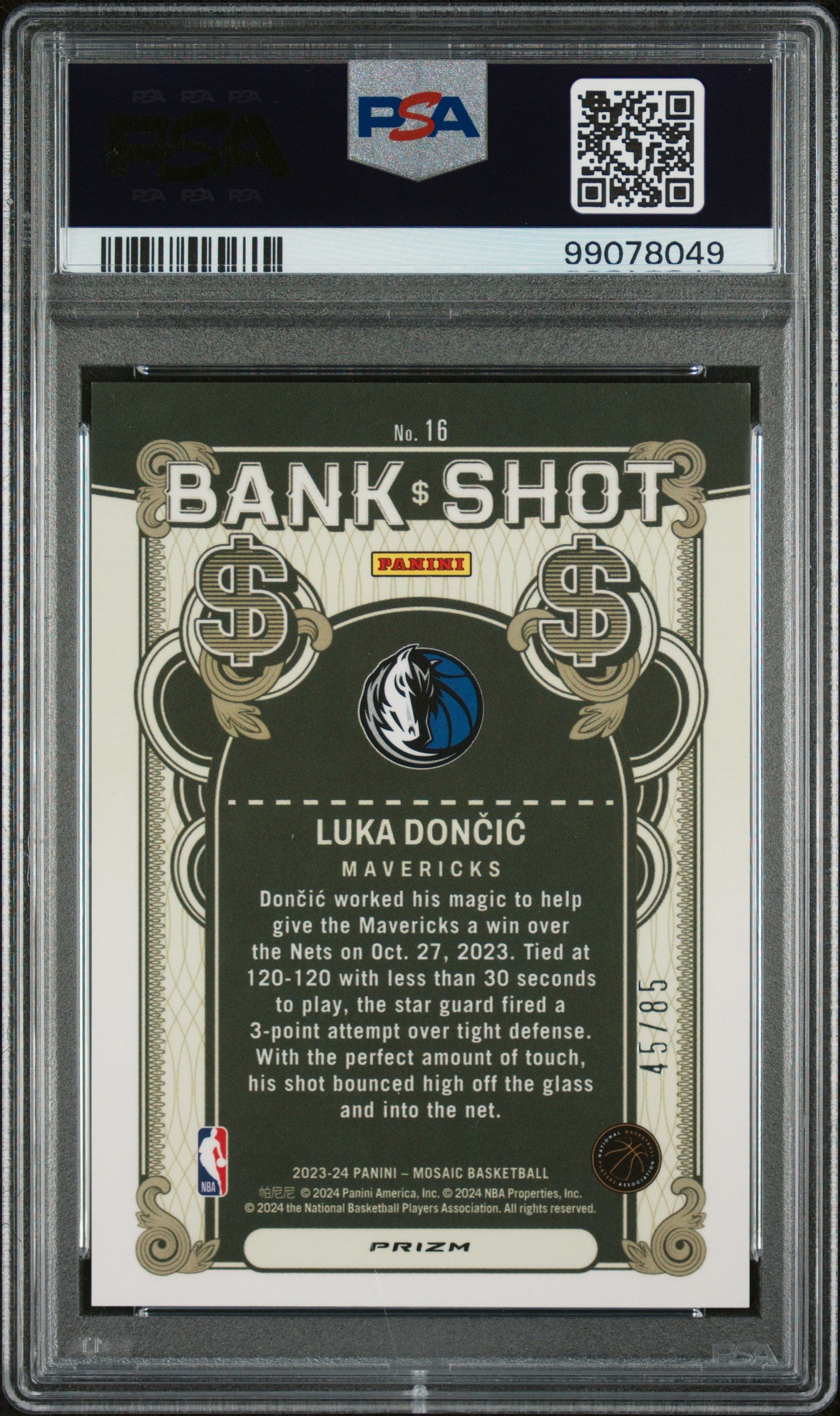 2023 Panini Mosaic Bank Shot #16 Luka Doncic Bank Shot-Blue Fast Break PSA 9 - CDP