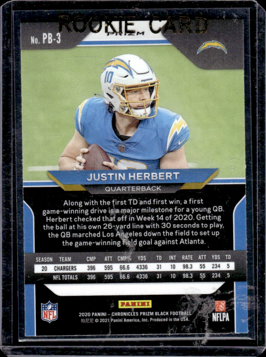 2020 Panini Chronicles Justin Herbert Prizm Black Silver #PB-3