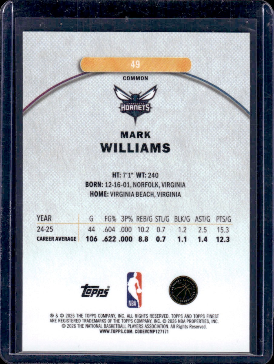 2025-26 Finest Mark Williams Blue Refractor #/200 #49