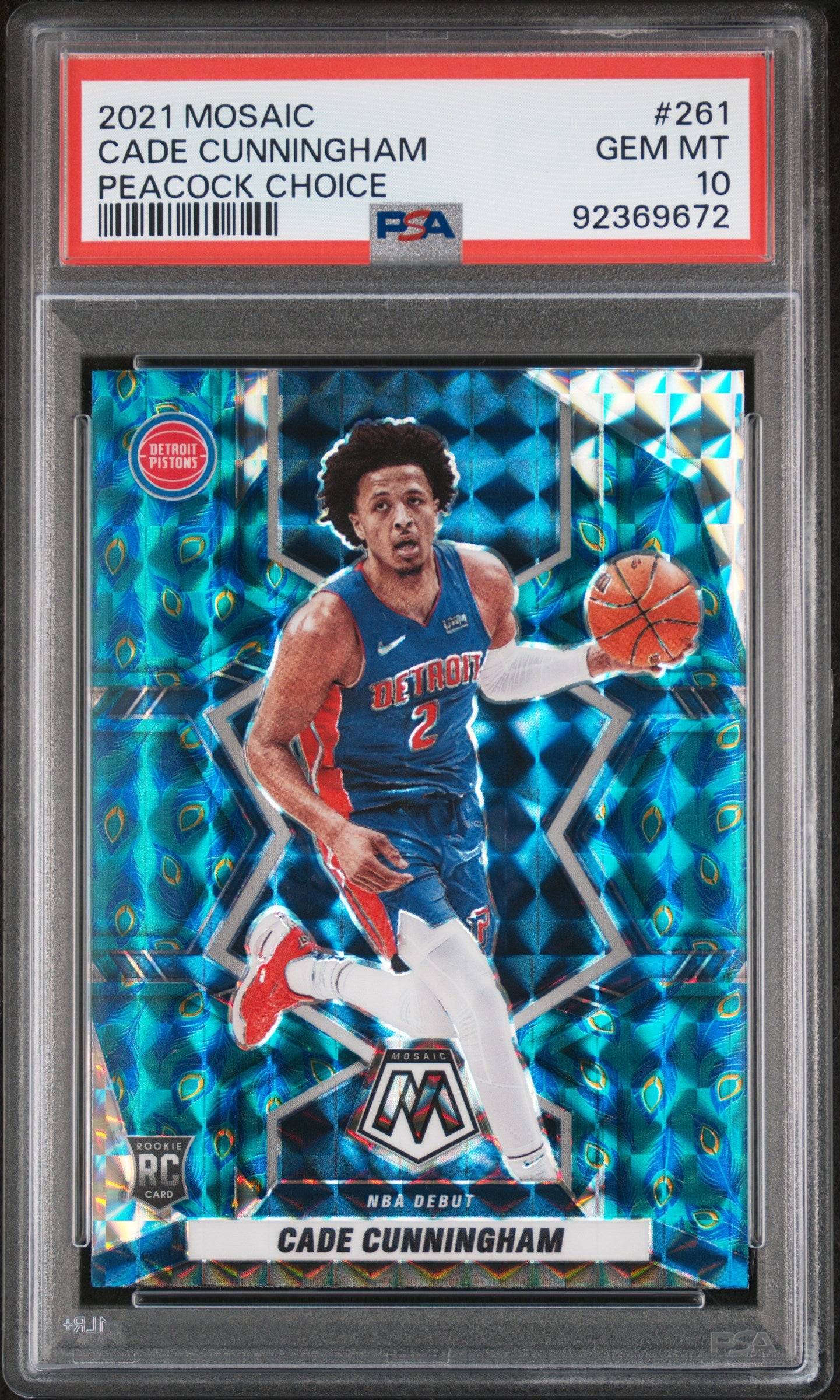 2021 Panini Mosaic Cade Cunningham Peacock Choice #261 PSA
