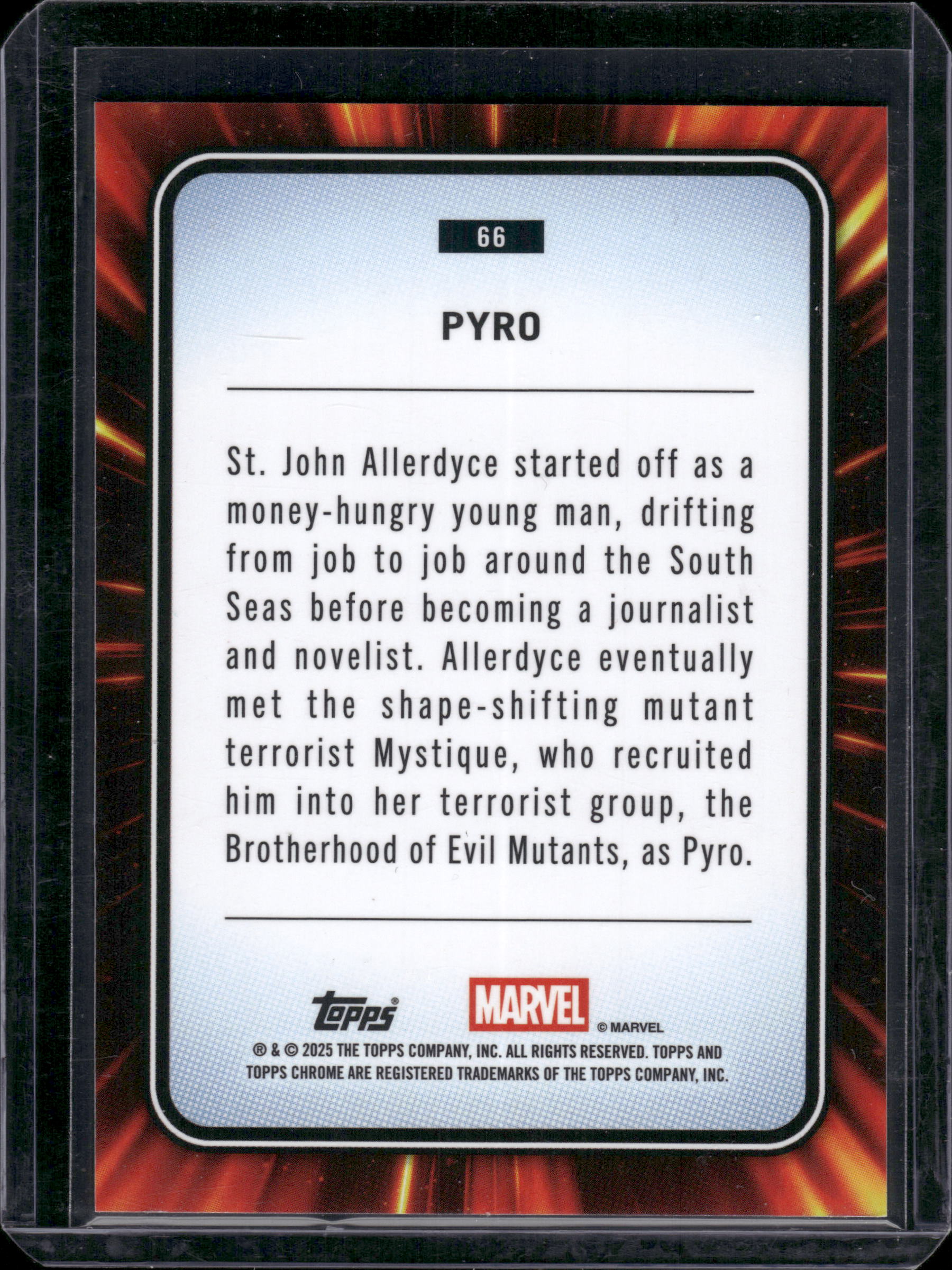 2025 Topps Chrome Sapphire Edition Marvel Pyro Gold Sapphire /50 #66