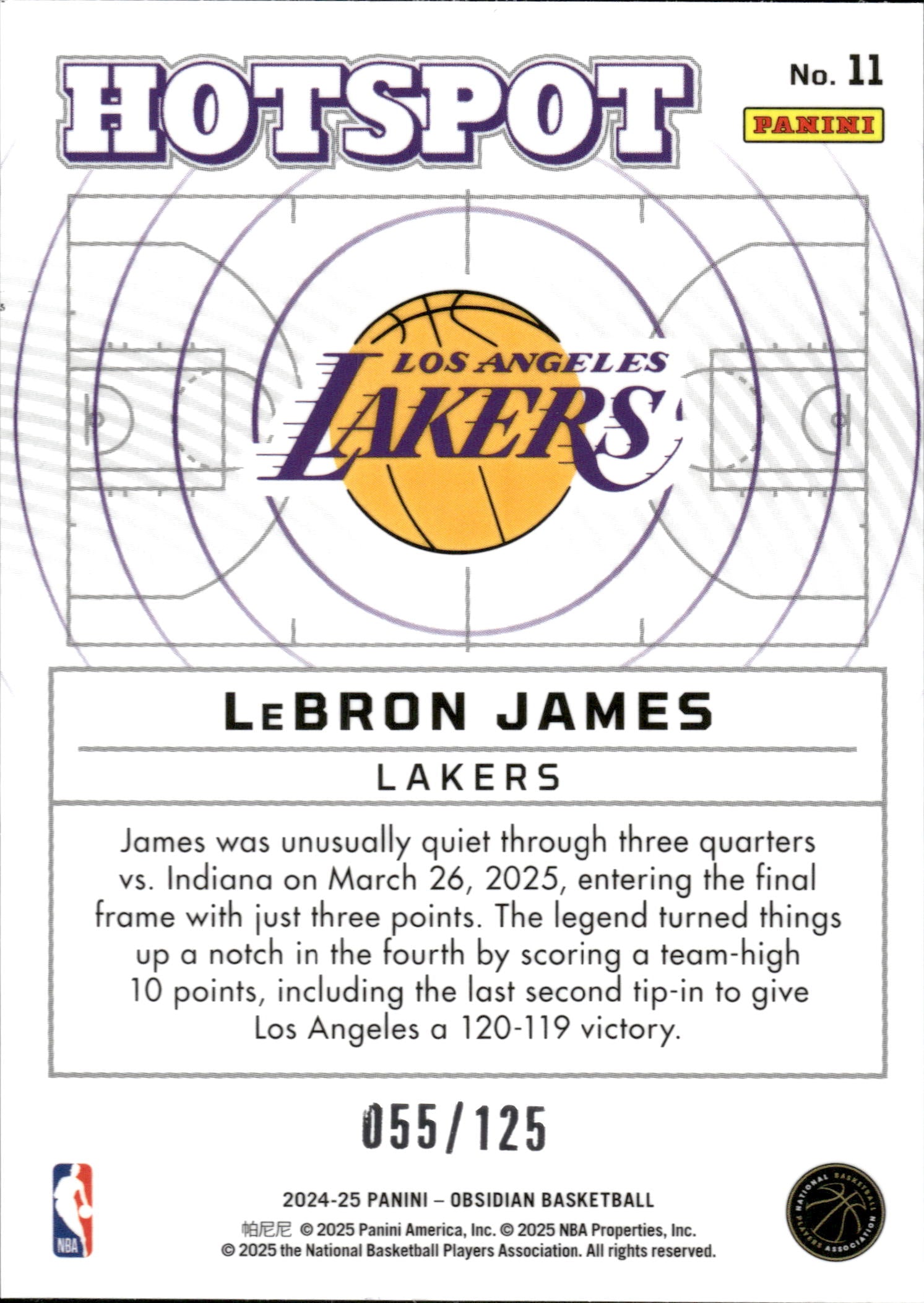 2024-25 Panini Obsidian LeBron James Hotspot #/125 #11