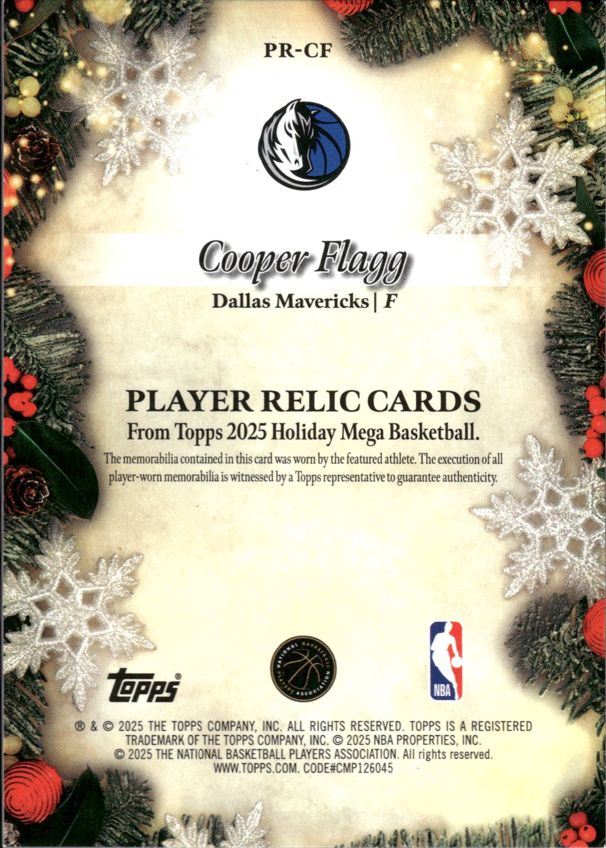 2025-26 Topps Holiday Cooper Flagg Player Relics #PR-CF