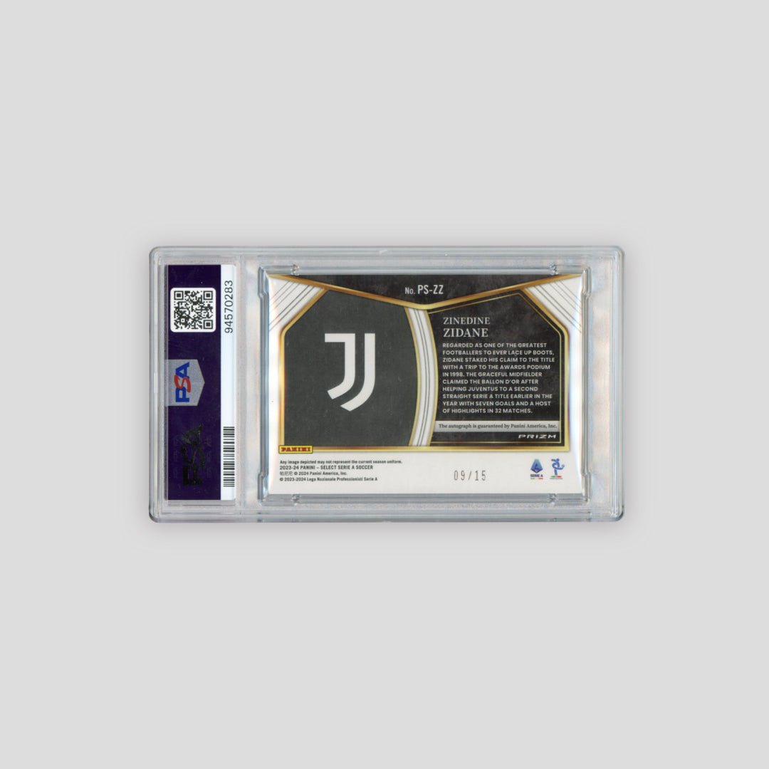 2023-24 Panini Select Serie A Zinedine Zidane Pitchside Signature Tie Dye /15 #PSZZ (PSA 9)