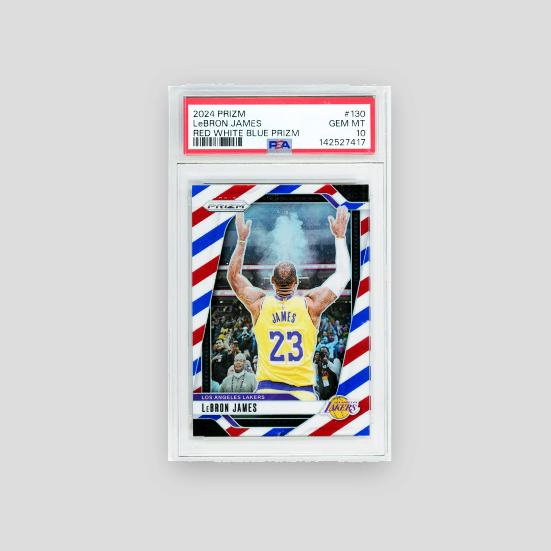 2024-25 Panini Prizm Red White Blue Lebron James #130 (PSA 10) - Q's Cards