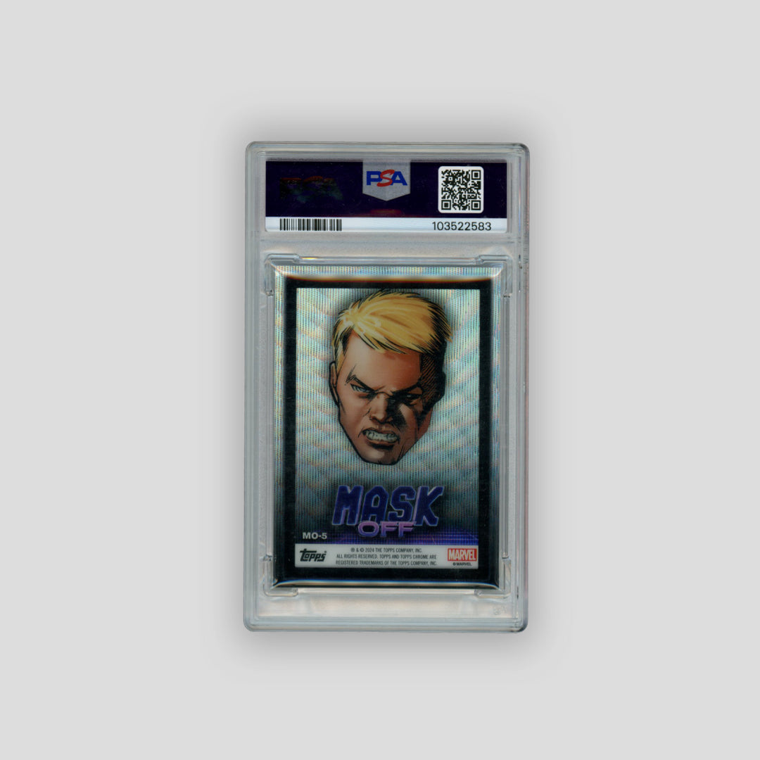 2024 Topps Chrome Marvel Steve Rogers / Captain America Mask Off Black Wave /10 (PSA 9) - Q's Cards