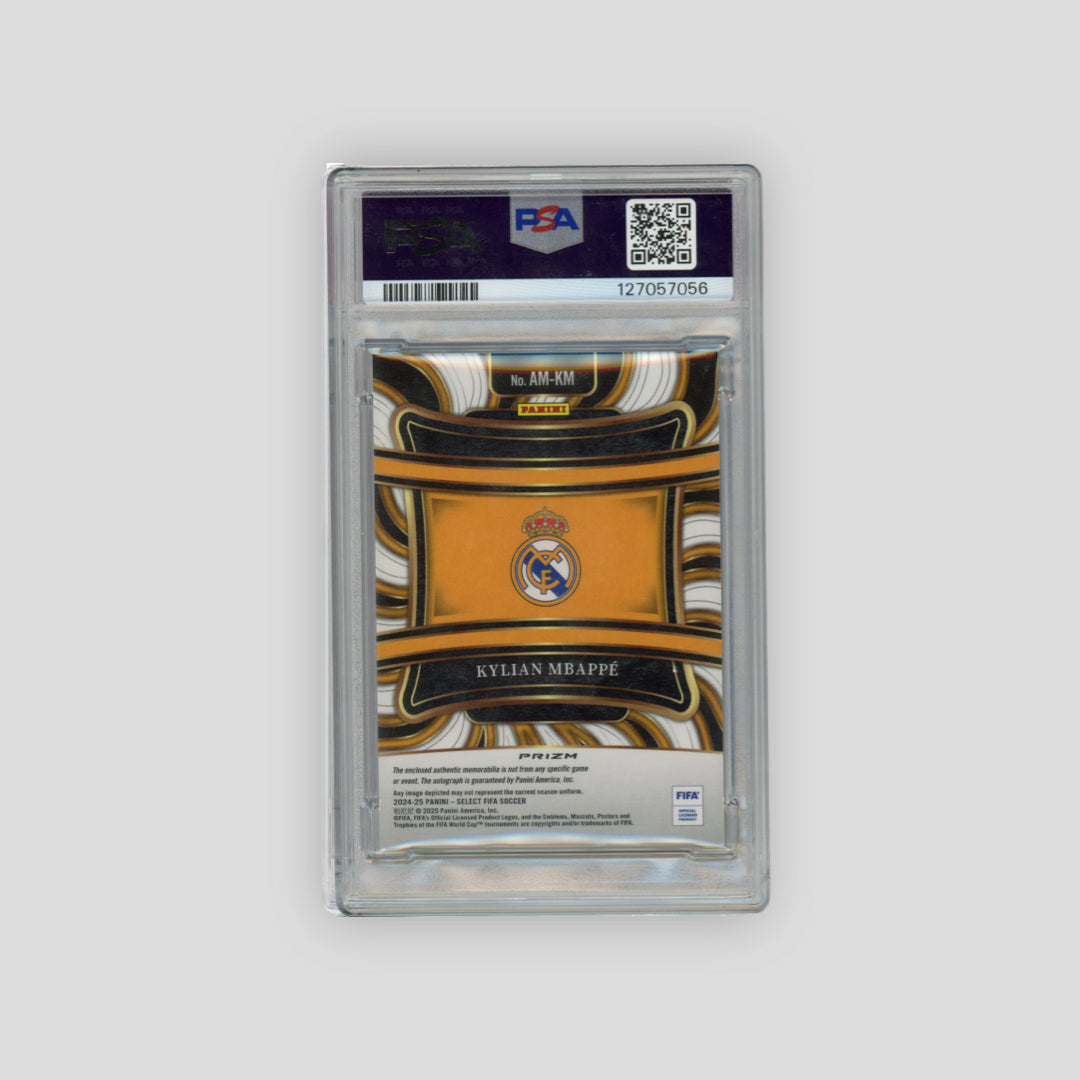 2024-25 Panini Select FIFA Kylian Mbappe Auto Relic PSA7 #AMKM - Q's Cards