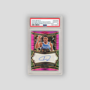 2024 Panini Select Giannis Antetokounmpo Neon Purple Auto FOTL /15 #SIGGIA (PSA 10)