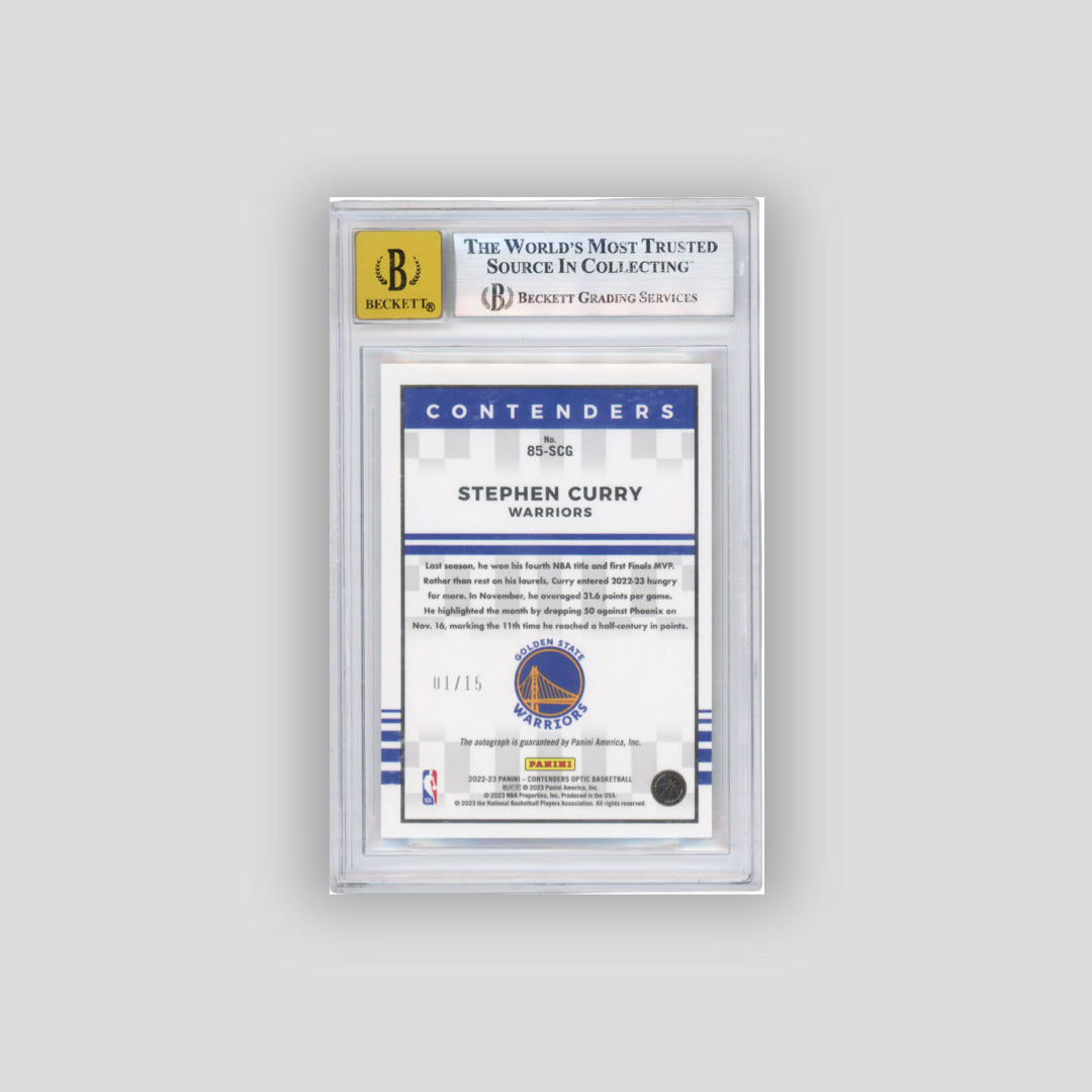 2022-23 Panini Contenders Optic '85 Tribute Autographs Stepehn Curry Orange /15 #85-SCG - Q's Cards