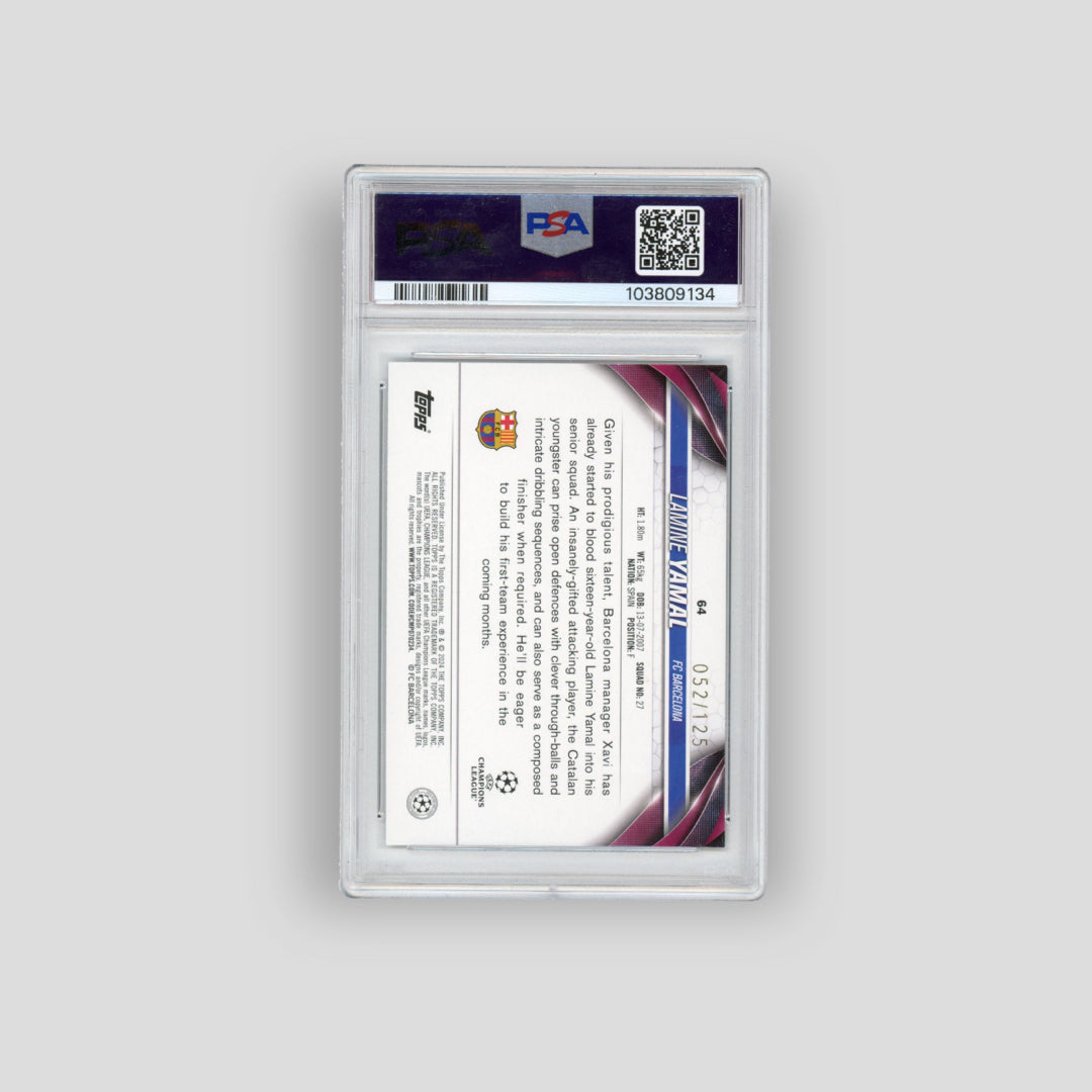 2023-24 Topps UCC Lamine Yamal Blue Inferno #64 (PSA 9) - Q's Cards