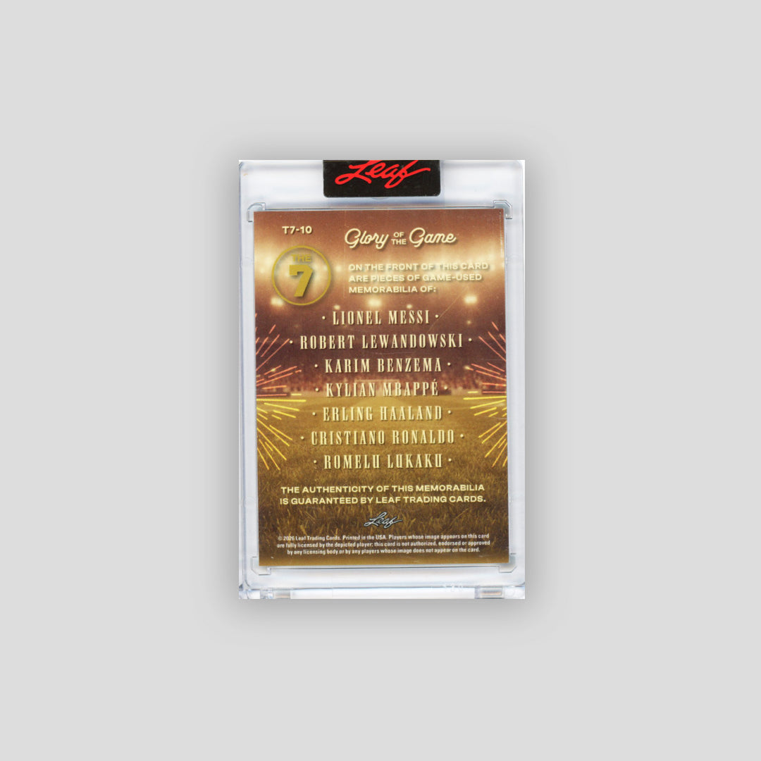 2026 Leaf The 7 Relic Messi Lewandowski Benzema Mbappe Haaland Ronaldo Lukaku /12 #T7-10 - Q's Cards