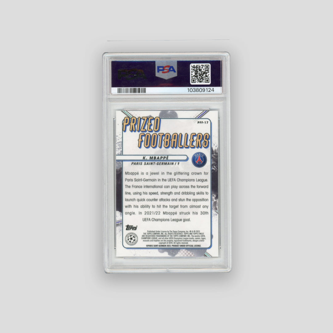 2022-23 Finest Kylian Mbappe Prized Footballers Fusion Blue/Gold #PFF-17 (PSA 10) - Q's Cards