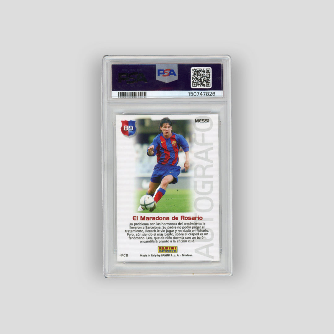 2004-05 Panini Mega Cracks Barca Campeon Lionel Messi #89 (PSA 8) - Q's Cards
