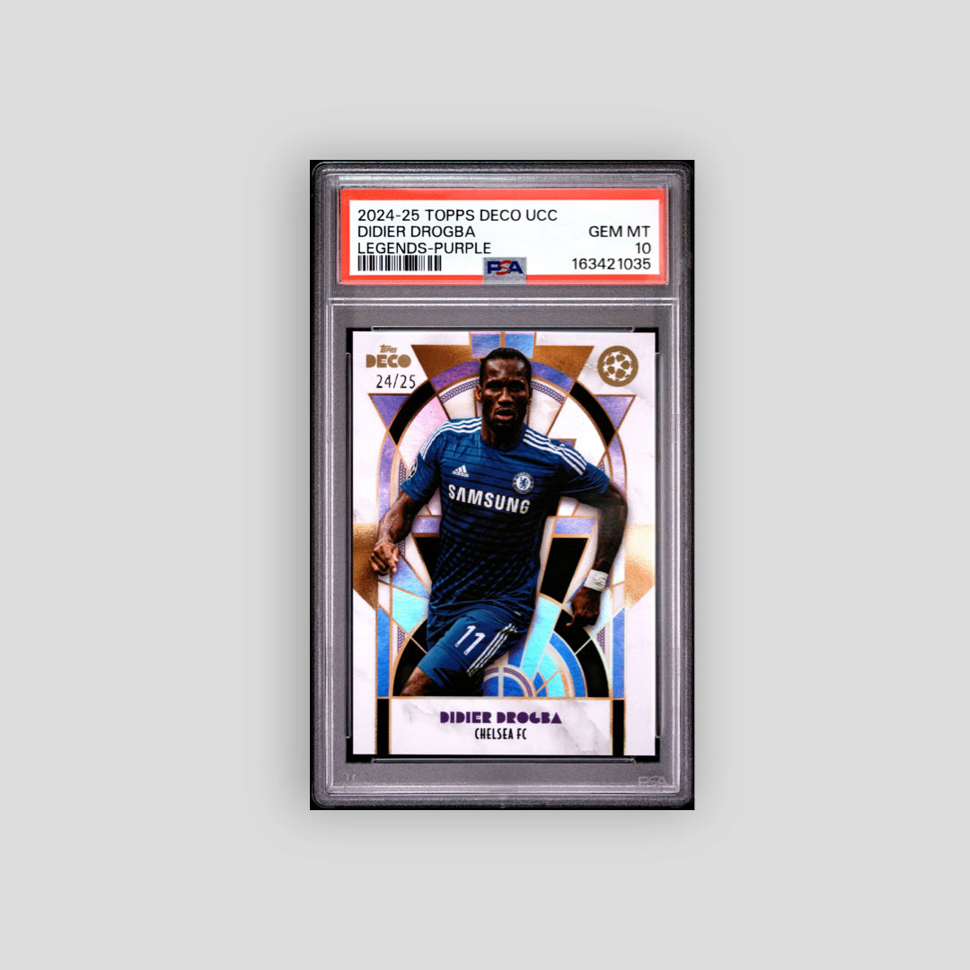 2024-25 Topps Deco Didier Drogba Legends Purple /25 PSA 10 - Q's Cards