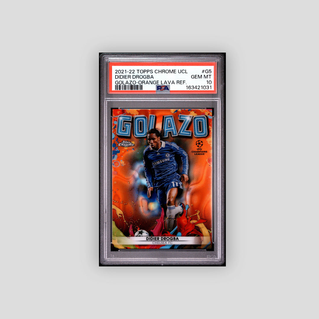 2021-22 Topps Chrome UCL Didier Drogba Golazo Orange Lava Refractor #G5 PSA 10 - Q's Cards
