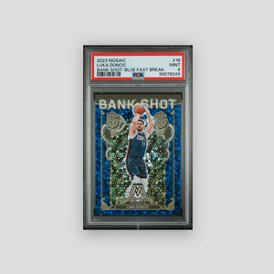 2023 Panini Mosaic Bank Shot Luka Doncic Bank Shot-Blue Fast Break /85 #16 PSA 9