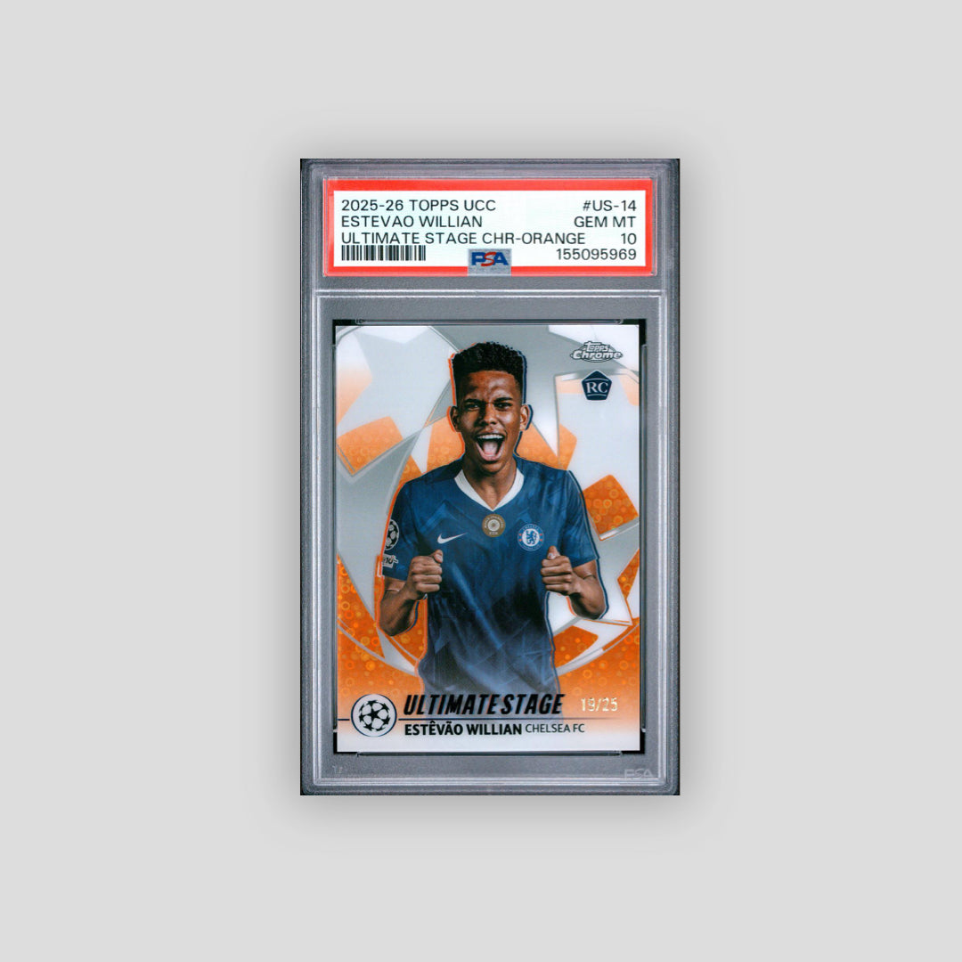 2025-26 Topps Chrome UCC Estevao Willian Ultimate Stage Orange /25 #US-14 PSA 10 - Topps