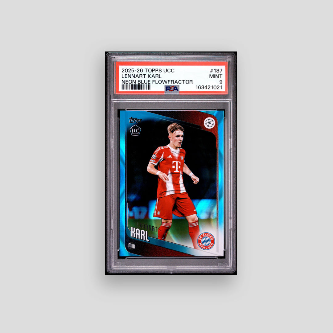 2025-26 Topps UCC Lennart Karl Neon Blue Flowfractor #187 PSA 9 - Q's Cards