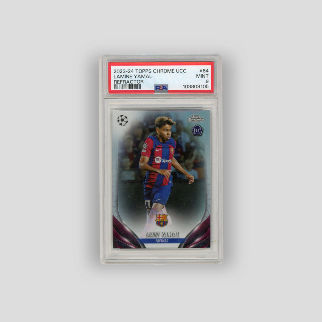 2023-24 Topps Chrome Lamine Yamal Refractor #64 (PSA 9) - Q's Cards