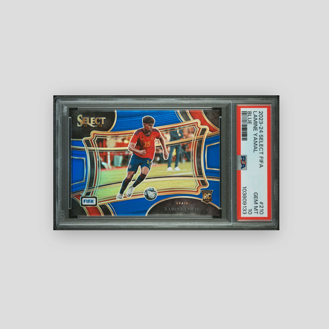 2023-24 Panini Select Lamine Yamal Blue Prizm Field Level #210 (PSA 10)