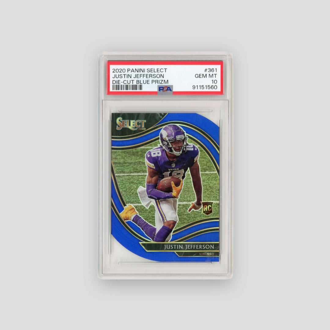 2020 Panini Select Justin Jefferson Blue Die Cut Field Level #362 (PSA 10) - Q's Cards